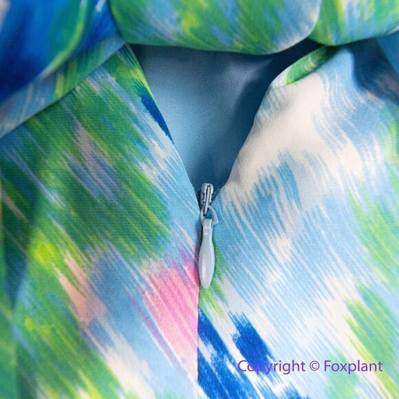 New! SAM EDELMAN  Brushstroke Print Mock Neck Dress - Blue Multi, size 10 - Picture 12 of 16